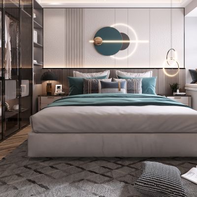 现代卧室，轻奢卧室，