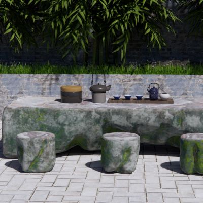 新中式石头茶桌椅