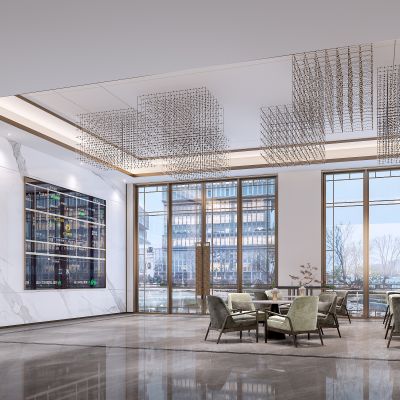 现代中式售楼处洽谈区3D模型