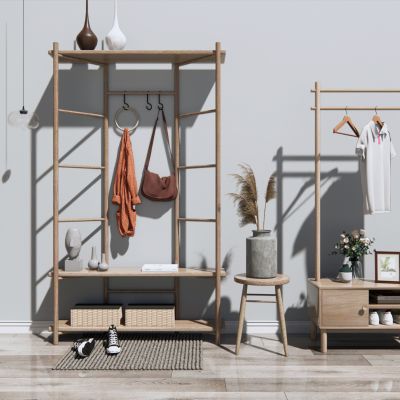 北欧实木鞋架衣架