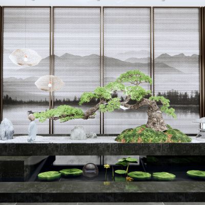 新中式迎客松水景