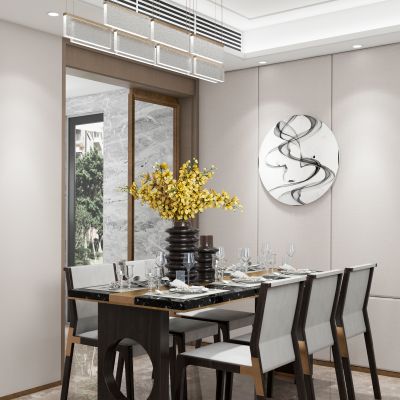 思创合设计 新中式大理石餐桌椅