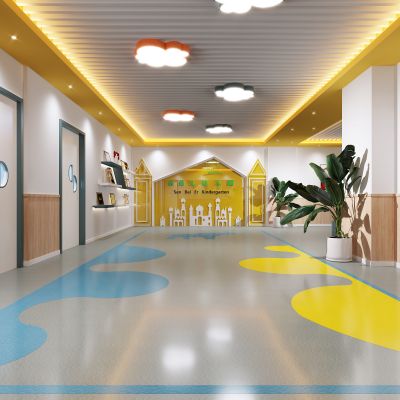 现代幼儿园，早教中心，幼儿园大厅，早教大厅，过道，