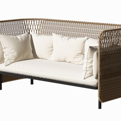 现代藤编双人沙发