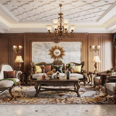 2021艾巴优学员投稿-欧式客餐厅，沙发背景墙，电视背景墙