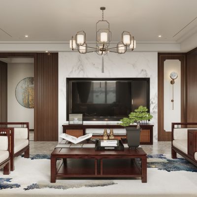 2021艾巴优学员投稿-中式客餐厅，茶室，电视背景，门厅