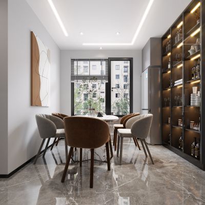 现代餐厅，轻奢餐厅，餐厅，餐桌，酒柜，