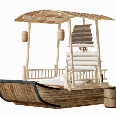  新中式帆船造型双人床