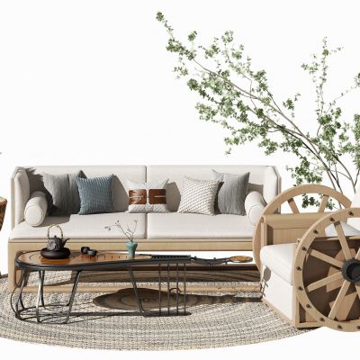 新中式沙发茶几组合