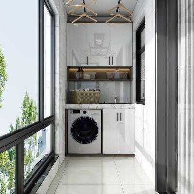 现代家居阳台自动晾衣架洗衣机柜子