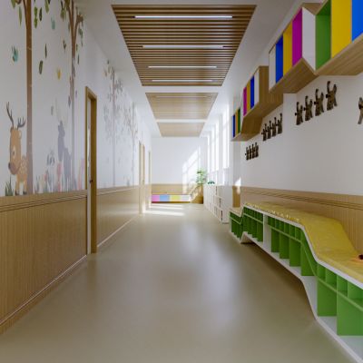 走廊，幼儿园走廊3D模型