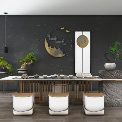 新中式花架 条案 盆栽 书法桌