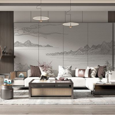 新中式风格客厅,沙发茶几组合