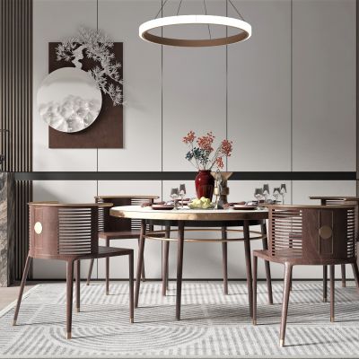 新中式风格圆形餐桌椅组合