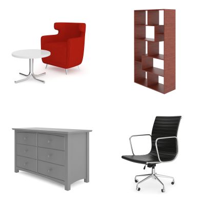 现代单椅，博古架，储物柜