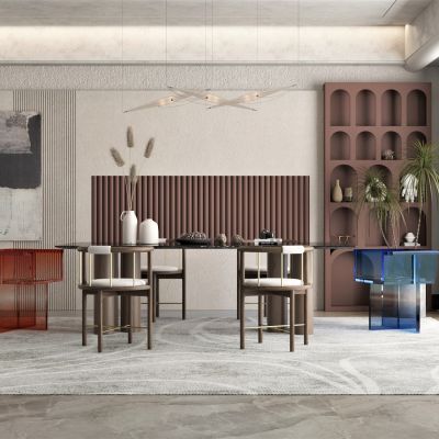 侘寂风格餐厅,餐桌椅,装饰画