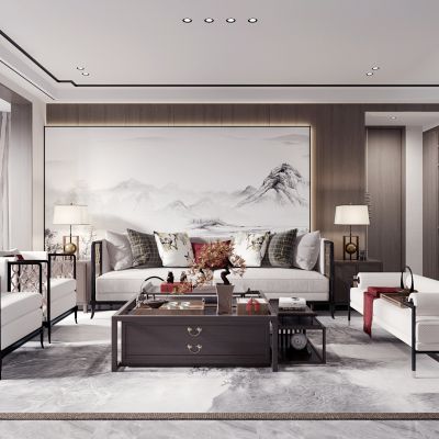 新中式轻奢客厅餐厅沙发座椅