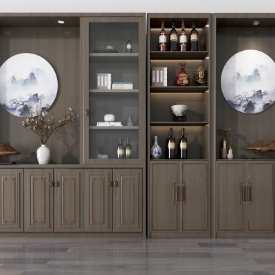新中式实木酒柜3D模型