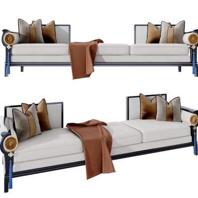 新中式布艺多人沙发3D模型