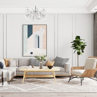 北欧客厅布艺转角沙发