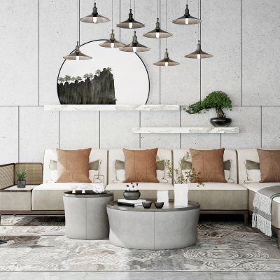 新中式皮革转角沙发组合