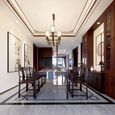 新中式客餐厅模型