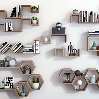 现代实木书架壁柜吊柜