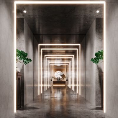 新中式现代简约轻奢办公走廊