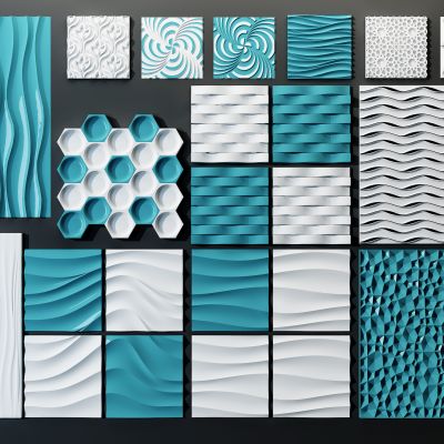 现代凹凸波纹造型软包墙饰组合