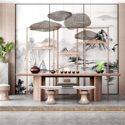 新中式实木茶桌椅