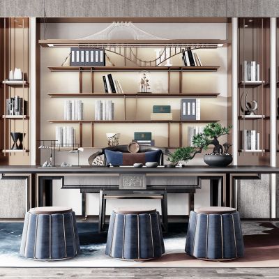 新中式茶桌椅书柜