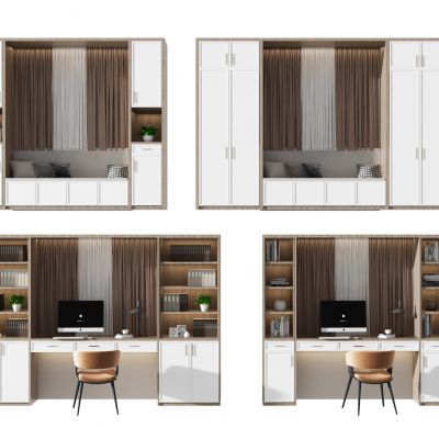 现代飘窗柜书桌书柜