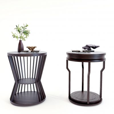 新中式圆形栅格边几