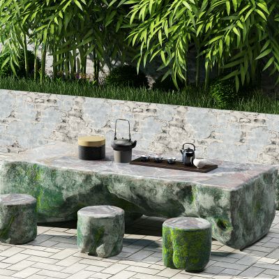 自然风石头茶桌椅