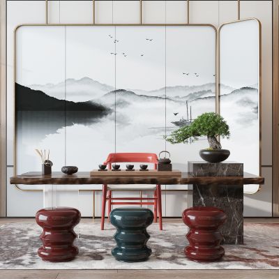 新中式实木茶桌椅