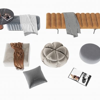 现代绒布床尾凳沙发凳，圆几，书籍