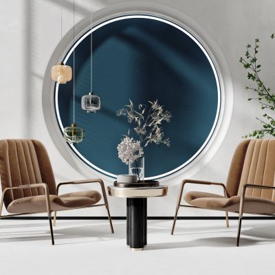 现代绒布休闲椅圆形边几