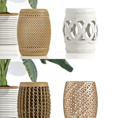 东南亚镂空藤编圆凳鼓凳