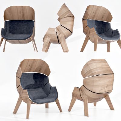 现代原木布艺休闲椅