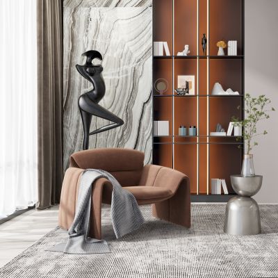 现代布艺休闲椅边几