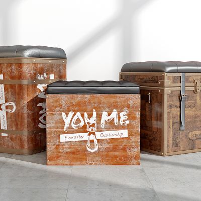 工业风皮革方形凳子