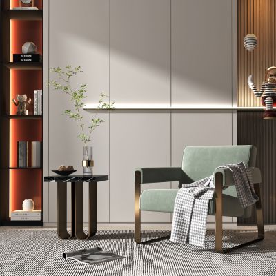 现代布艺休闲椅边几