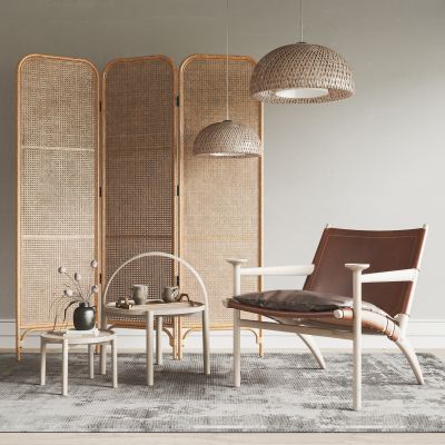 现代自然风藤编编织单椅边几