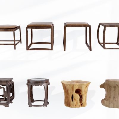 中式实木圆凳矮凳凳子组合