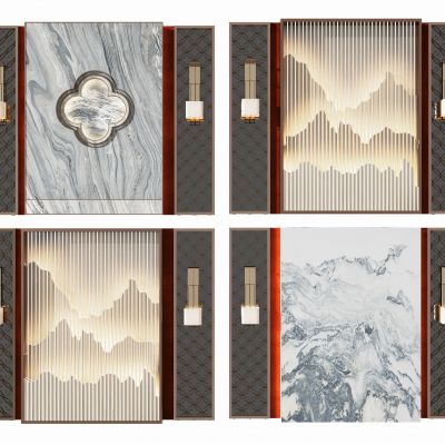 新中式背景墙，壁灯