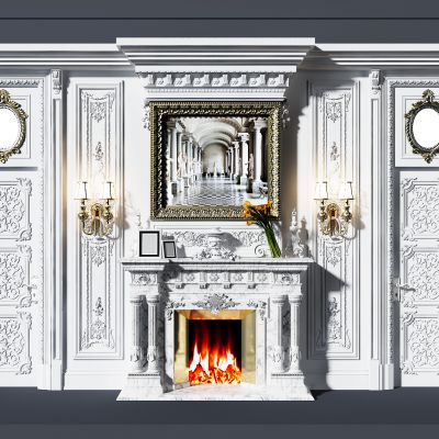 欧式雕花壁炉背景墙