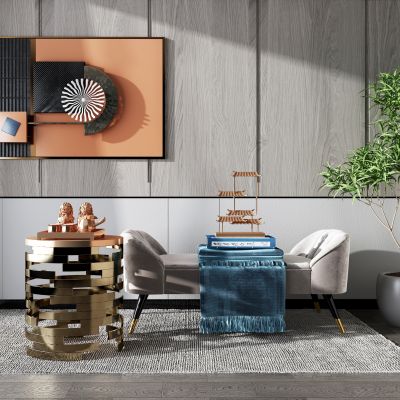 新中式绒布床尾凳