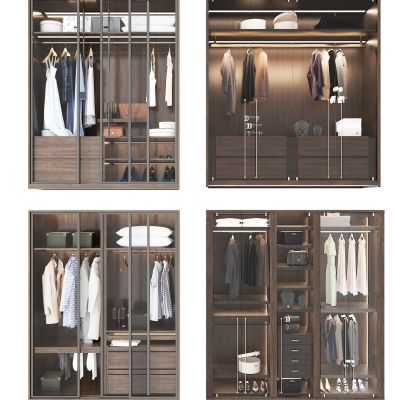 现代玻璃门实木衣柜