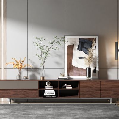 现代风格电视柜,装饰画,饰品摆件3D模型