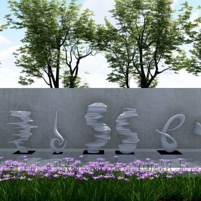 现代景墙+雕塑